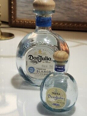 Don Julio Blanco Empty Bottle Lot 375ml 50ml Mini Blue Glass Wood Cork Tequila